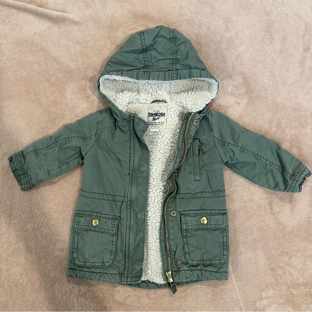 OshKosh khaki green lined hooded coat